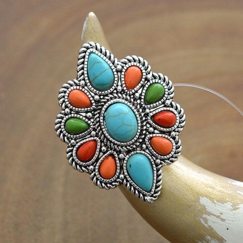 New- Multicolor Semi Stone Stretch Ring - Picture 5 of 6